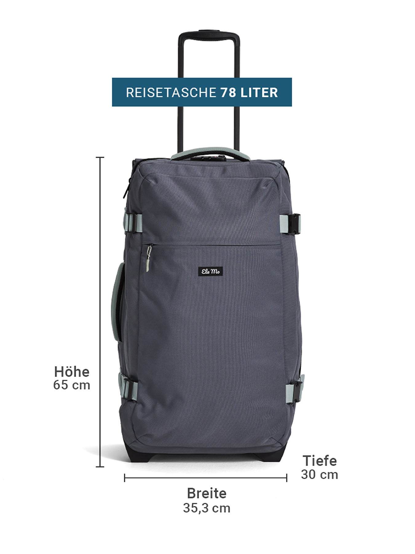 Ela Mo™ Reisetasche mit Rollen 78 L | Darkgrey Mint